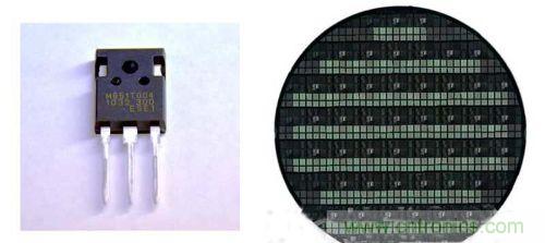 試制的TO247封裝GaN器件(左)以及形成有GaN器件的6英寸硅晶圓(右)