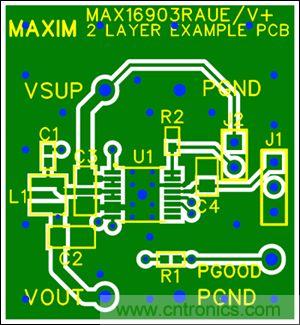 圖5：兩層板布線(頂層)，器件為TSSOP封裝