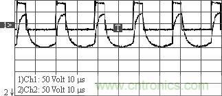 變壓器原、副邊波形（&ldquo;2&rdquo;為原邊，&ldquo;1&rdquo;為副邊）