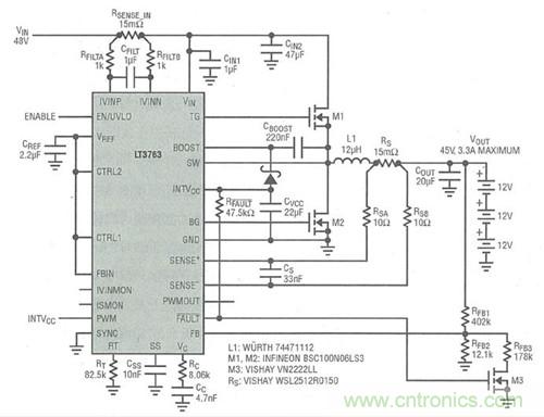圖4：3. 3A電流、6節(jié)電池(36V)SLA電池充電器