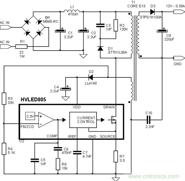 首個最簡單、器件最少的LED驅(qū)動電路設(shè)計