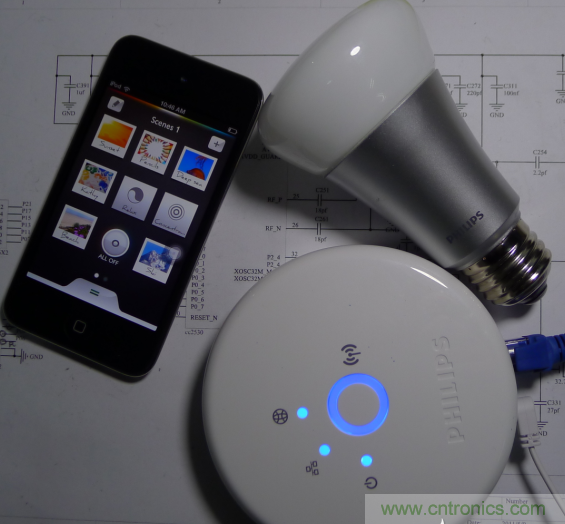 三個組合（控制盒、Hue 燈泡、iOS 的 APP）