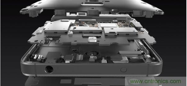 手機(jī)的內(nèi)部結(jié)構(gòu)，其中決定手機(jī)堅(jiān)固程度的部分就是邊框與骨架