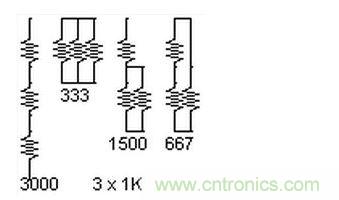 3個(gè)電阻，4種組合。