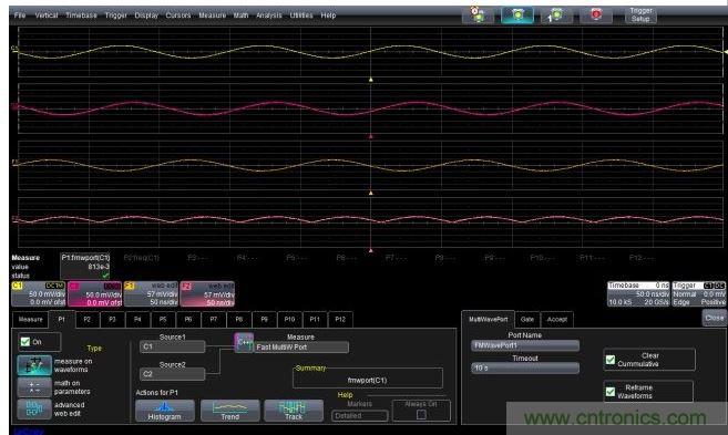 P1中的FMWP參數(shù)設(shè)置以及輸出F1(輸入C1的反相)和F2(輸入C2的絕對(duì)值)，它們都是用處理來(lái)自輸入信號(hào)的內(nèi)存映射數(shù)據(jù)的C++程序創(chuàng)建的。