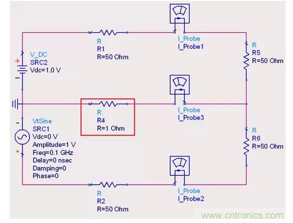 【導(dǎo)讀】說(shuō)實(shí)話，這個(gè)問(wèn)題也對(duì)高速先生造成了困擾。一直都會(huì)有人問(wèn)回流的交疊是否會(huì)造成信號(hào)之間的干擾，比如平面的上下走線重疊，回流路徑一樣時(shí)。通常會(huì)有這么幾種回答！  1.趨膚效應(yīng)導(dǎo)致電流并沒(méi)有相交；  但是在1.2mil的銅厚的情況下，10MHz以上的信號(hào)才會(huì)出現(xiàn)明顯的趨膚效應(yīng)?？磥?lái)這個(gè)解釋并不合理。  2.信號(hào)在介質(zhì)中傳遞，電磁場(chǎng)的耦合才會(huì)造成串?dāng)_；  這個(gè)說(shuō)法沒(méi)錯(cuò)，但是還是不能解開(kāi)心中對(duì)電流走在同一條路徑上時(shí)，會(huì)不會(huì)造成相互之間干擾的問(wèn)題。  讓我們來(lái)做以下實(shí)驗(yàn)，搭建一個(gè)拓?fù)淙鐖D1所示： 1 圖1  環(huán)路1由一個(gè)DC1.0V供電，表示我們的受干擾線，電流表1測(cè)量路徑1上的電流。  環(huán)路2由一個(gè)100MHz的AC1.0V供電，表示我們的干擾源，電流表2測(cè)量路徑2上的電流。  電流表3測(cè)量回流路徑上的電流。  這樣一個(gè)結(jié)構(gòu)，得到的結(jié)果是如何呢？如圖2所示： 2 圖2  可以看到，我們的被干擾源就是一個(gè)干凈的直線，雖然環(huán)路1和環(huán)路2在回流路徑上電流交疊，但是他們相互之間并不影響。其實(shí)這不就是基爾霍夫定律嗎。  有人會(huì)試圖從電磁場(chǎng)的角度來(lái)否定基爾霍夫定律在這里的正確性，&ldquo;回流路徑也會(huì)產(chǎn)生電磁場(chǎng)，這些電磁場(chǎng)會(huì)與其他的回流路徑相互影響&rdquo;。但事實(shí)上是，回流路徑與回流路徑之間是沒(méi)有耦合途徑的，他們?cè)谕粋€(gè)平面上，沒(méi)有容性耦合，也沒(méi)有感性耦合。  那么是否回流就不會(huì)影響我們的信號(hào)質(zhì)量了呢？當(dāng)然是會(huì)影響的。  其實(shí)在圖1的實(shí)驗(yàn)中，筆者討了個(gè)巧，將地平面各個(gè)短路點(diǎn)之間的阻抗當(dāng)成了0，但實(shí)際上，地平面的各個(gè)不同的點(diǎn)之間是有轉(zhuǎn)移阻抗的。讓我們模擬實(shí)際情況再看看圖3： 3 圖3  這時(shí)候我們假設(shè)我們的地平面是有1&Omega;電阻的。（當(dāng)然這是為了實(shí)驗(yàn)效果，實(shí)際上地平面阻抗并不會(huì)有這么大），結(jié)果如圖4： 4 圖4  是的，干擾出現(xiàn)了。這個(gè)干擾并不是來(lái)自于回流路徑之間的電流耦合，而是來(lái)自于我們地平面本身由于有轉(zhuǎn)移阻抗的存在，導(dǎo)致回流流經(jīng)地平面時(shí)，造成地平面并不是一個(gè)完美的0電平。  回流就是這樣干擾我們的信號(hào)的，也就是我們所說(shuō)的地彈。