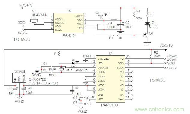 SPI接口的原理圖示例。
