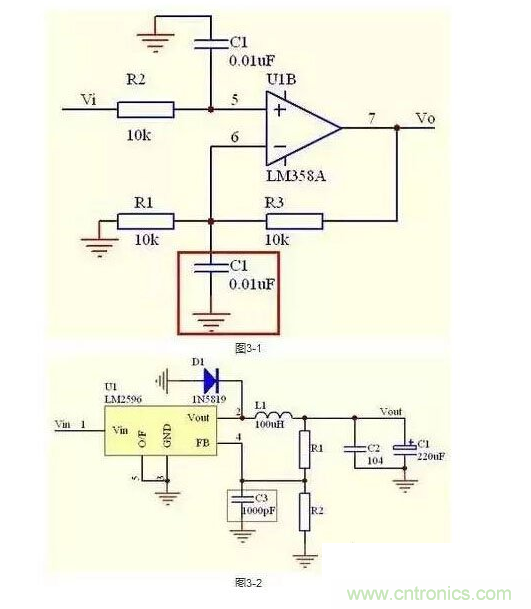 2、不要在運(yùn)放輸出直接并接電容