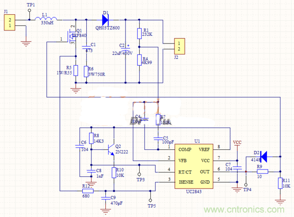 升壓芯片UC2843為什么不能正常工作？