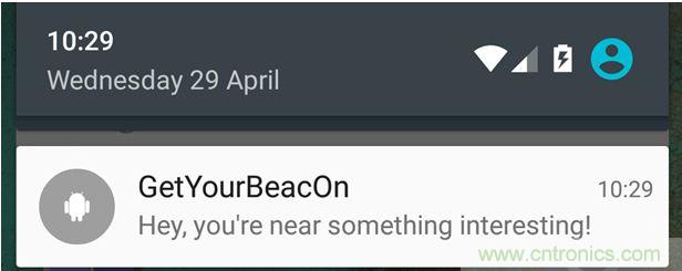 圖10 &ndash; 安卓系統(tǒng)通知，提示附近發(fā)現(xiàn)Beacon