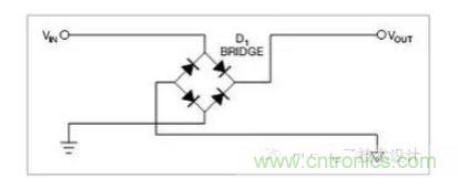 是一個(gè)橋式整流器，不論什么極性都可以正常工作，但是有兩個(gè)二極管導(dǎo)通，功耗是圖1的兩倍.