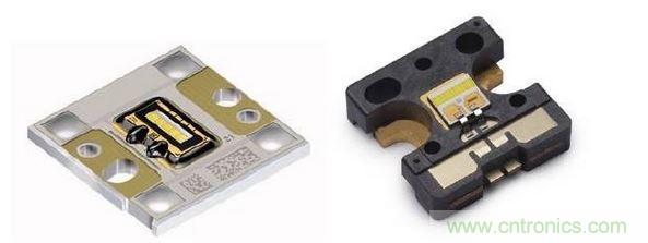 左圖為Osram汽車前大燈專用模組，右圖為Philips汽車前大燈專用模組。