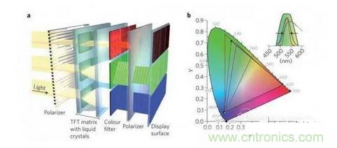  LCD顯示器示意圖。TFT表示薄膜晶體管（thin-film transistor）。