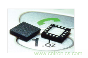  MEMS加速度計，封裝尺寸為4mm &times; 4mm &times; 1.45mm。