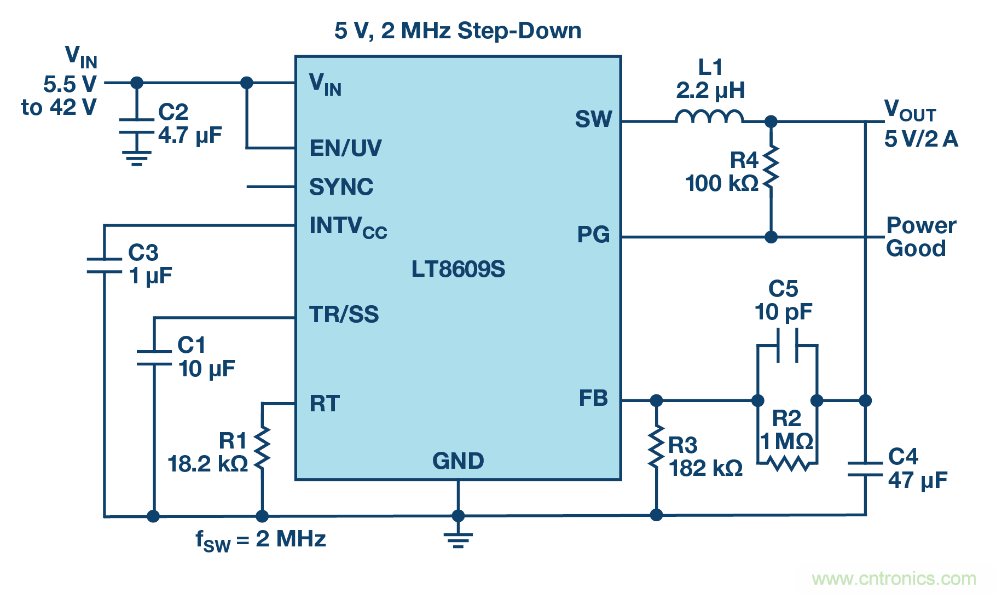 具 2.5 &mu;A 靜態(tài)電流和超低 EMI 輻射的 42 V、2 A/3 A 峰值同步降壓型穩(wěn)壓器