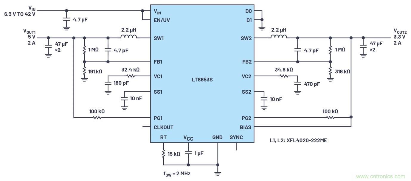 具有6.2 &micro;A靜態(tài)電流的雙通道、42 V、2 A、單片、同步降壓型Silent Switcher 2穩(wěn)壓器
