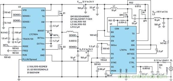 通過5 V至24 V輸入提供雙極性、雙向DC-DC流入和流出電流