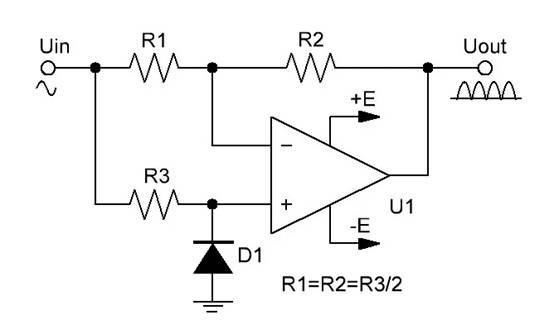 運算放大器上的兩個半周期整流器 運算放大器上的兩個半周期整流器